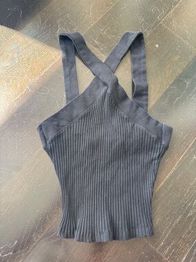Zara Black Ribbed Criss- Cross Halter Tank